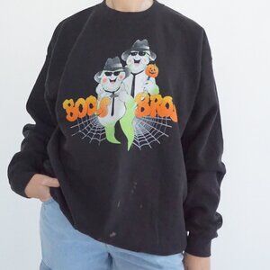 Vintage Lee Black Halloween Ghost Boo Bro Graphic Cotton Sweatshirt Spooky XL